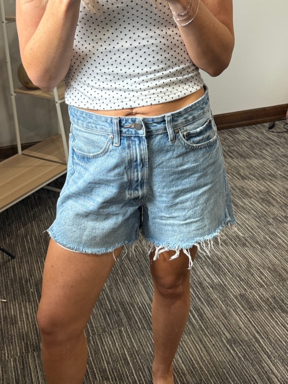Just Black Light Blue Distressed Frayed Hem Denim Shorts